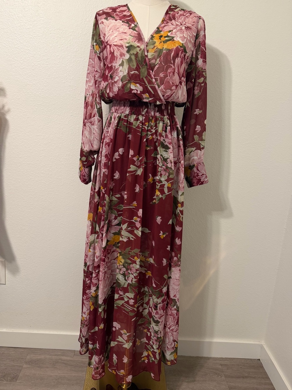 Floral Wrap Maxi Dress in Burgundy